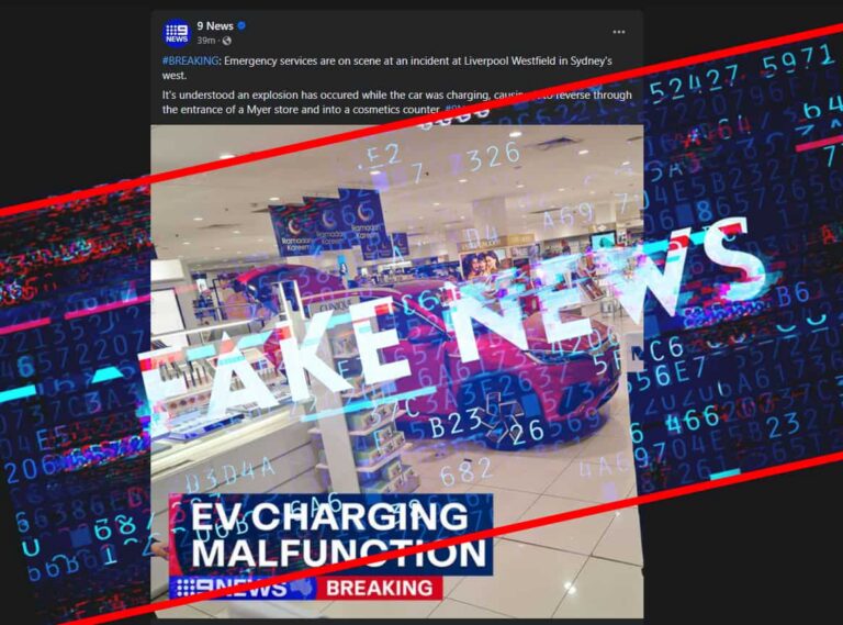 FAKE NEWS: A BYD did NOT explode in a Sydney Westfield today as reported by 9 News