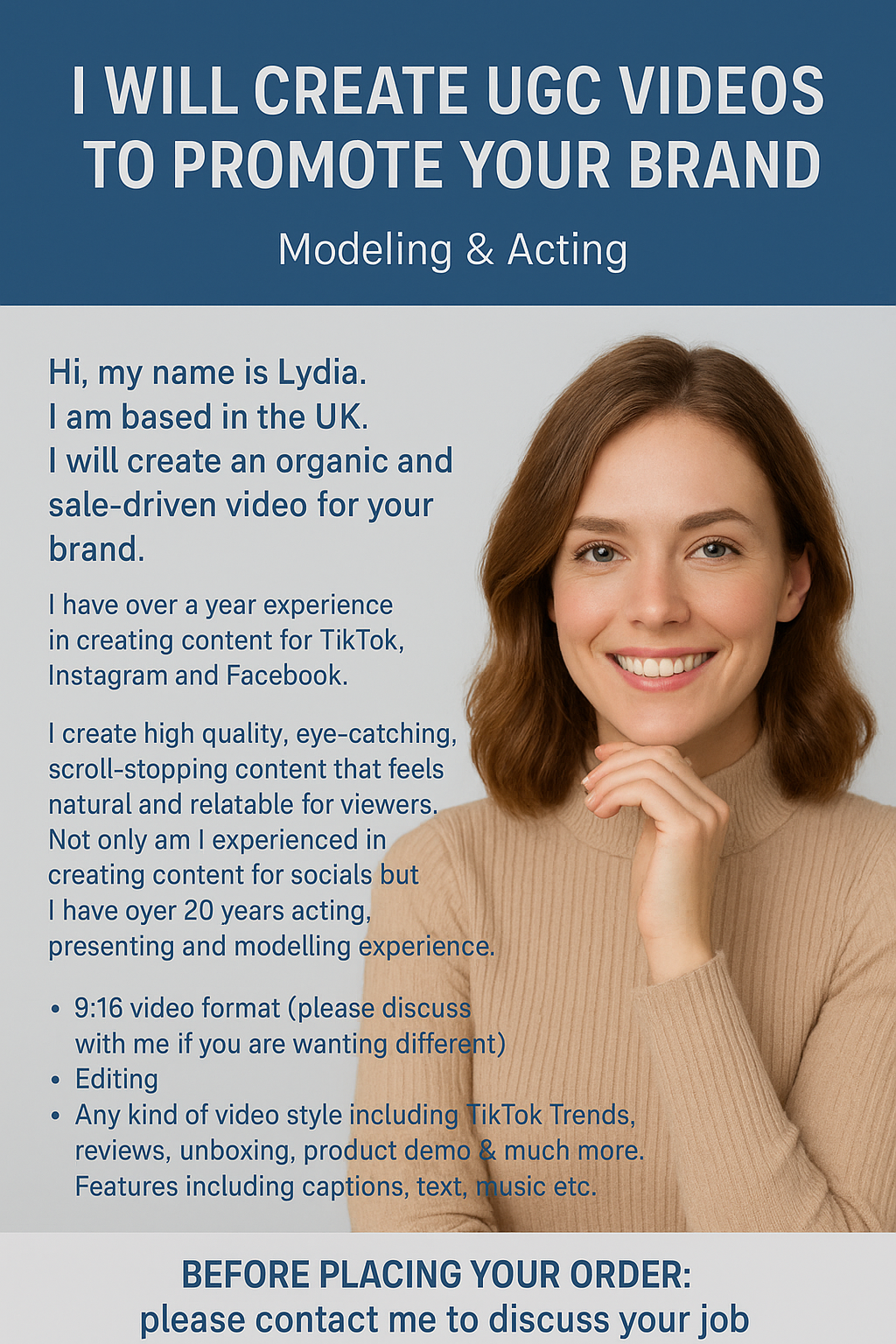 I will create UGC videos to promote your brand Modelling & Acting