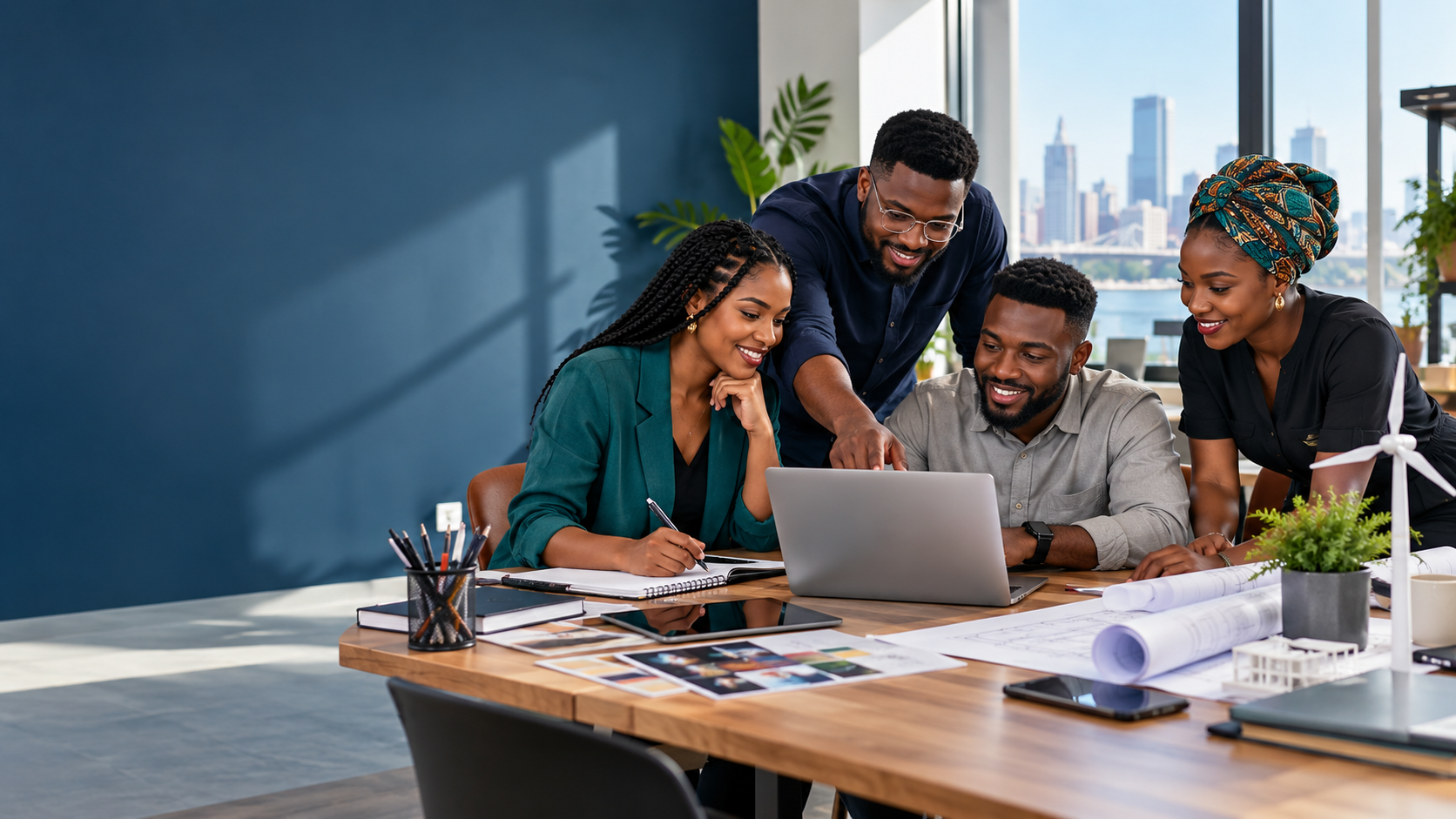 A team of Nigerian professionals collaborating on digital, business and engineering work
